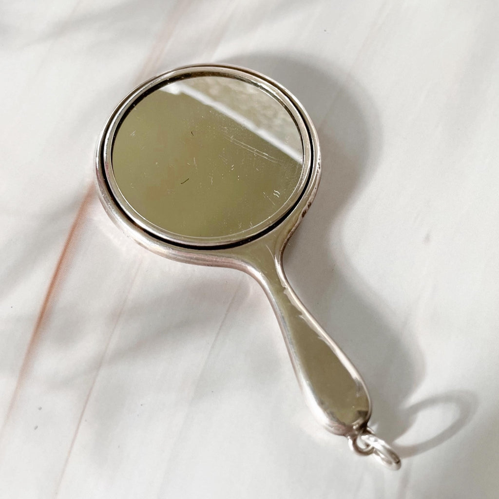 Edwardian Crisford & Norris Sterling Silver Chatelaine Miniature Mirror Pendant - Clover Collective Antiques