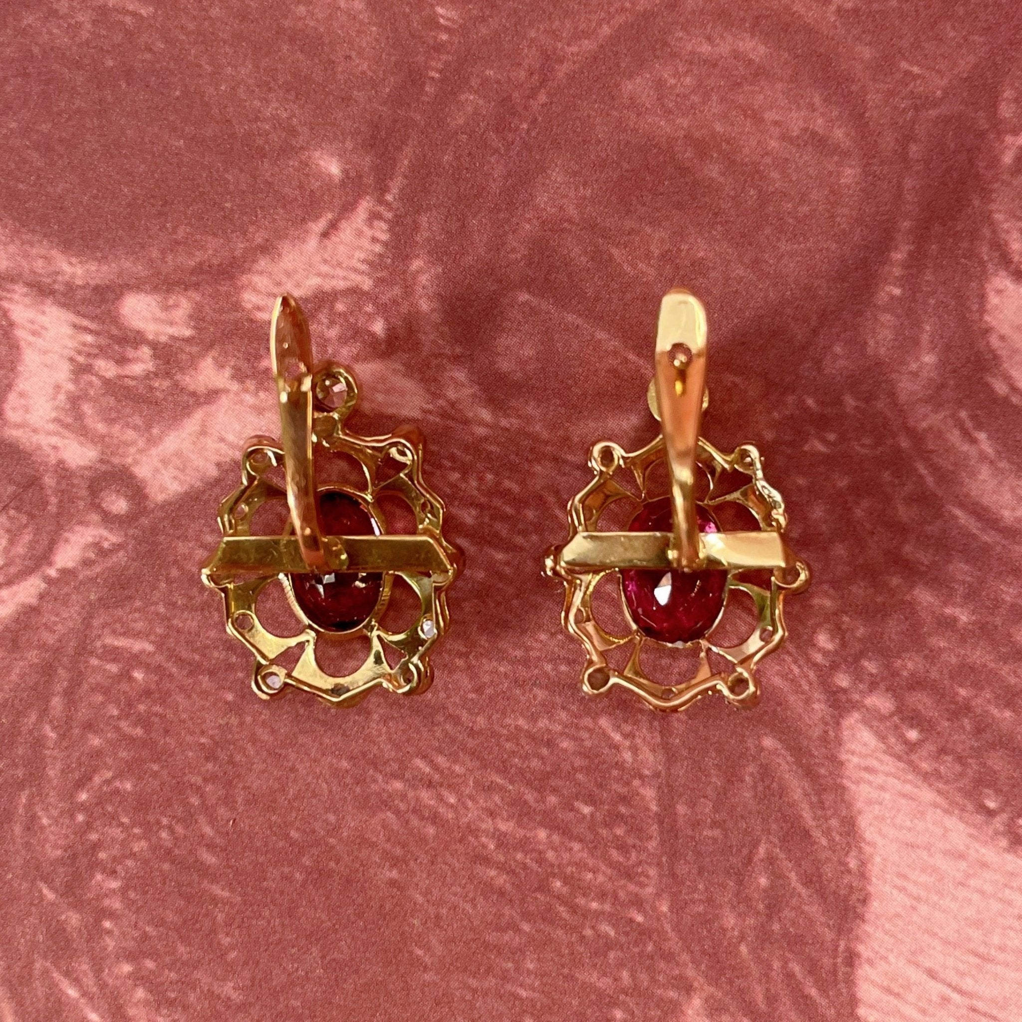 Edwardian Platinum 18k Yellow Gold Pink Tourmaline Drop Earrings - Clover Collective Antiques