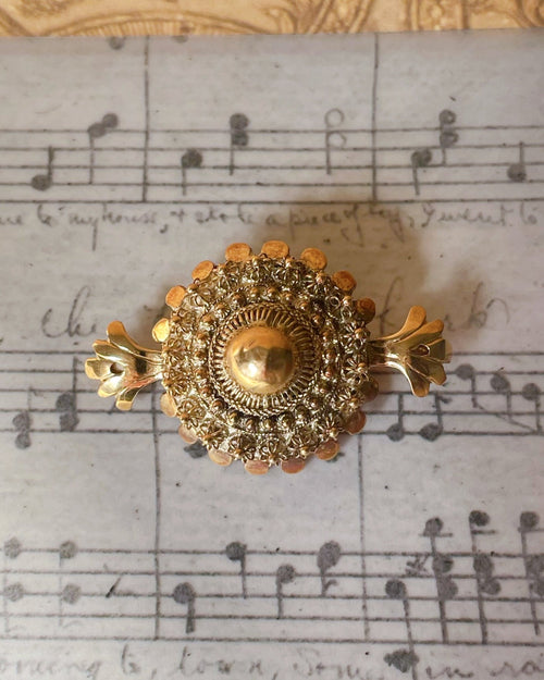 Georgian 18k Yellow Gold Cannetille Brooch - Clover Collective Antiques