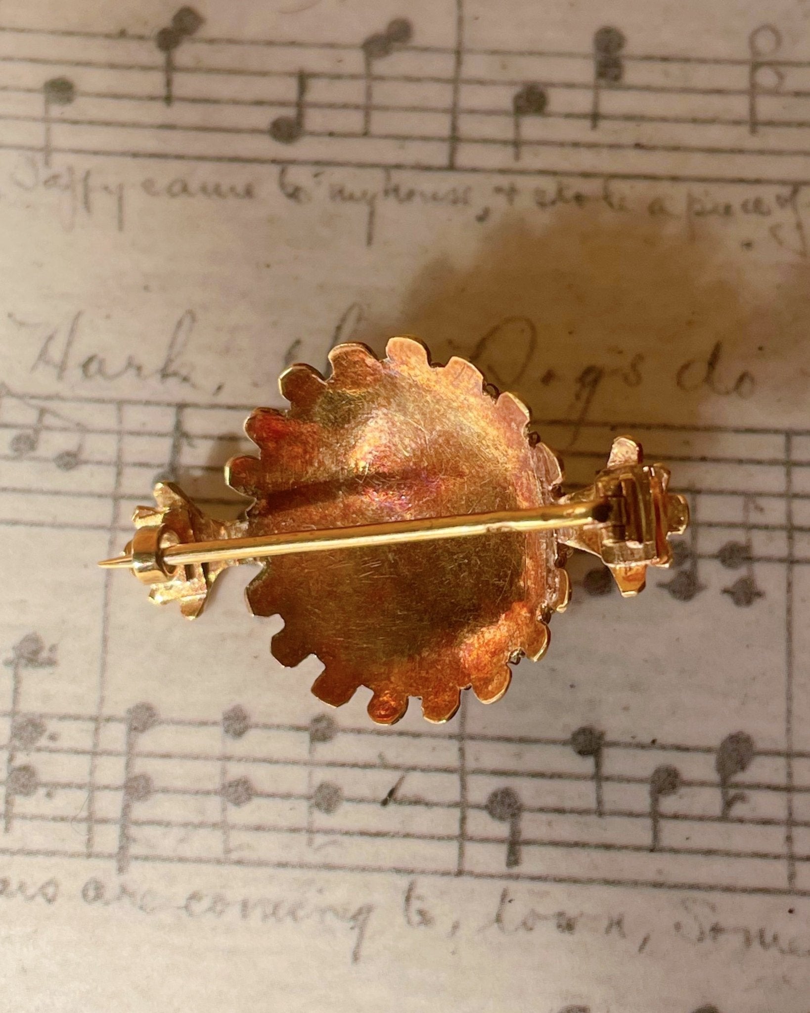 Georgian 18k Yellow Gold Cannetille Brooch - Clover Collective Antiques