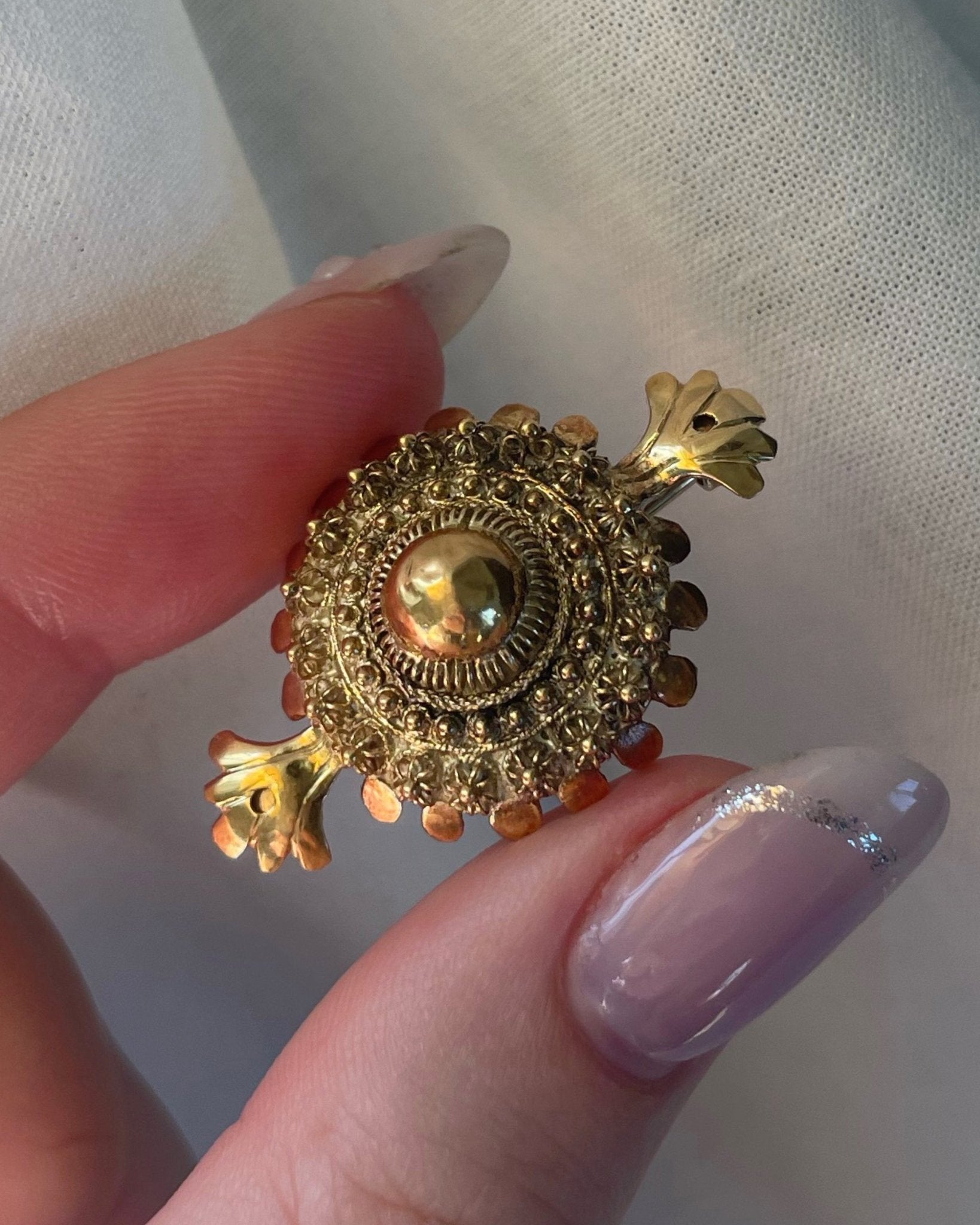 Georgian 18k Yellow Gold Cannetille Brooch - Clover Collective Antiques