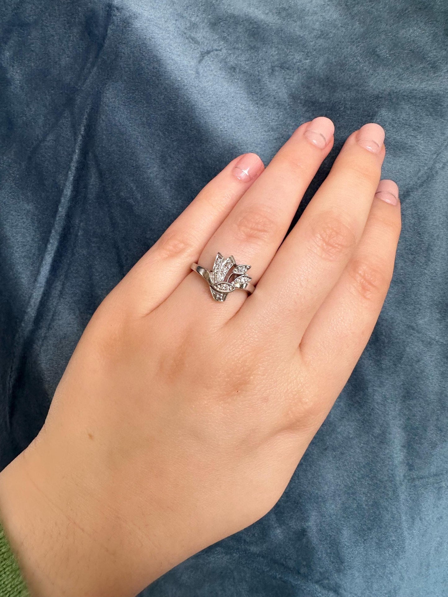 Mid-Century 14k White Gold and Diamond Ring