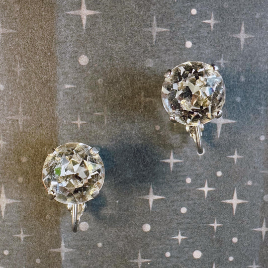 Albert Weiss Mid Century Silver Tone And Crystal Ear Clip Earrings