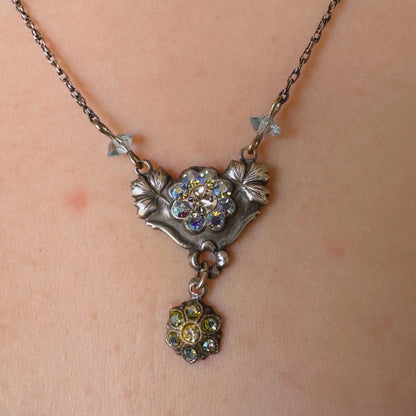 Mid-Century Silver-Tone and Aurora Borealis Crystal Necklace