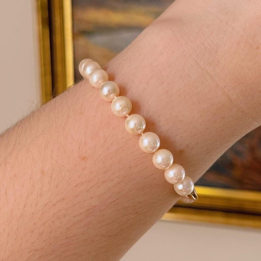 Mid-Century 14k Yellow Gold and Cultured Pearl Strand Bracelet