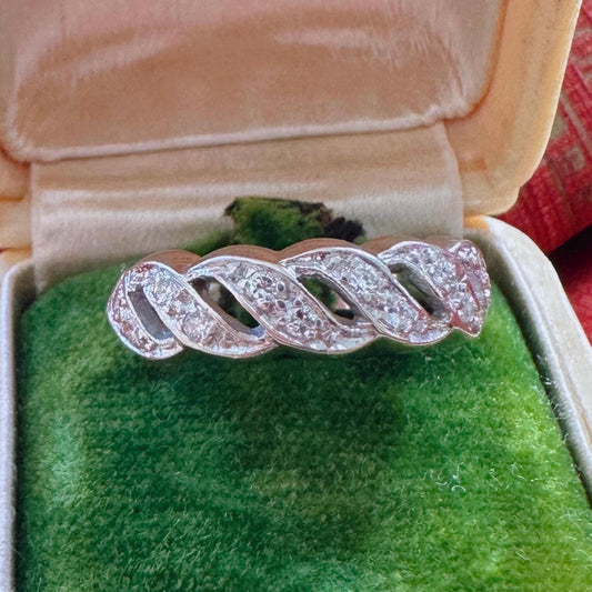 Mid-Century 14k White Gold and Diamond Band Ring