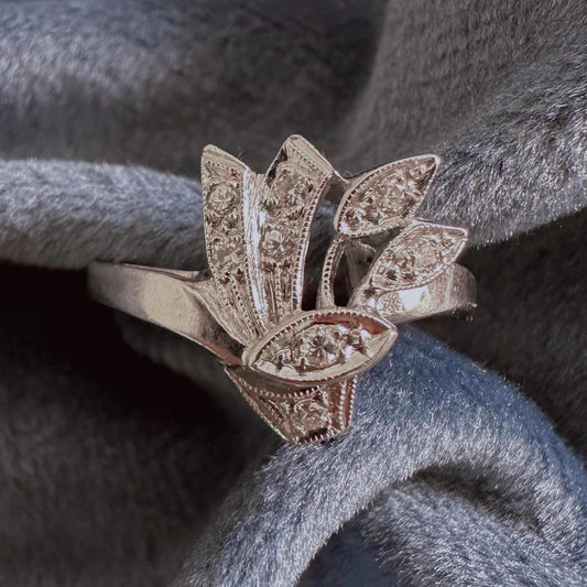 Mid-Century 14k White Gold and Diamond Ring