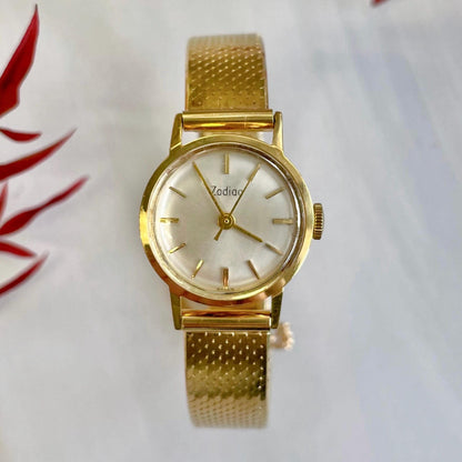 Mid-Century Zodiac 14k and 18k Solid Yellow Gold Manual Movement Wristwatch