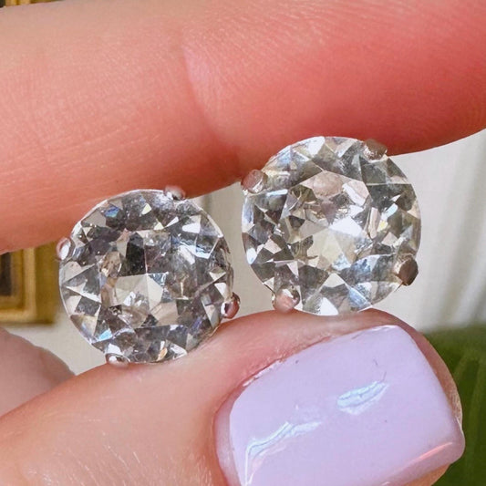 Albert Weiss Mid Century Silver Tone And Crystal Ear Clip Earrings