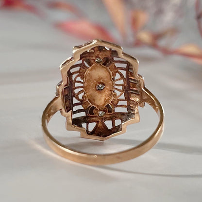 Art Deco 14k Two-Tone Gold and Diamond Filigree Dinner Ring