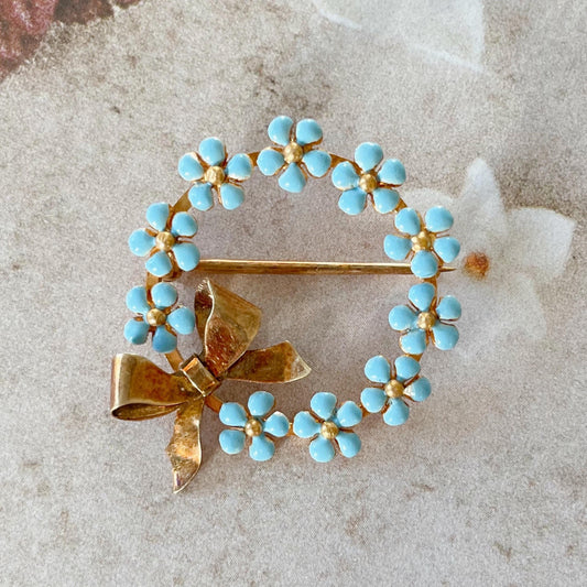 Eckfeldt & Ackley Inc. Art Deco 14k Yellow Gold and Blue Enamel Forget-Me-Not Brooch