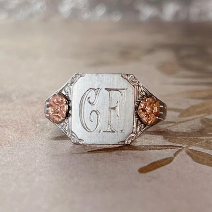 Ostby & Barton Co. Art Deco 10k Two Tone Monogram Initial Signet Ring