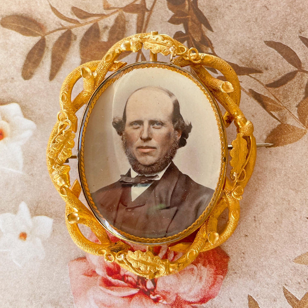 Victorian 18k Yellow Gold Mourning Reversible Swivel Photo Brooch/Pendant