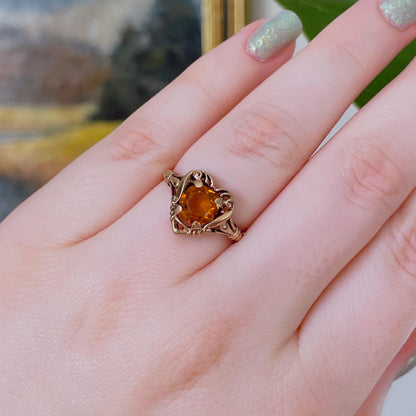 Retro 10k Yellow Gold and Citrine Heart Ring