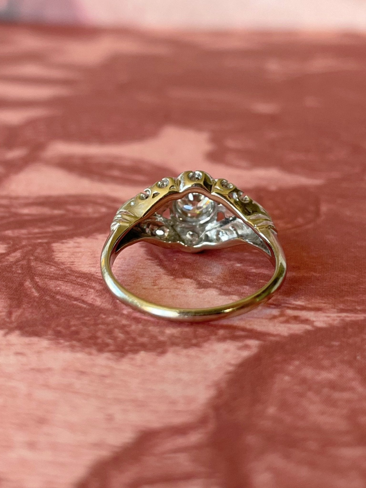 Late Art Deco 18k White Gold and Diamond Ring - Clover Collective Antiques