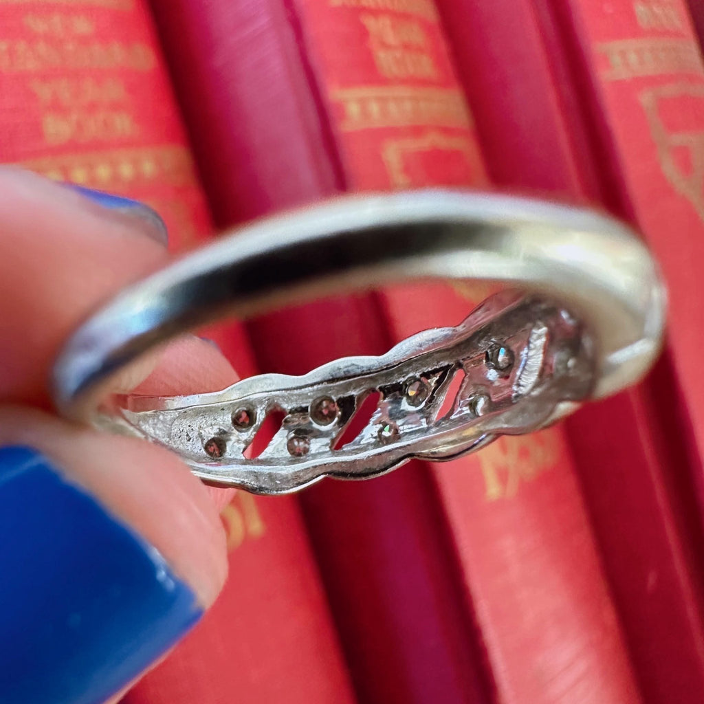 Mid - Century 14k White Gold and Diamond Band Ring - Clover Collective Antiques