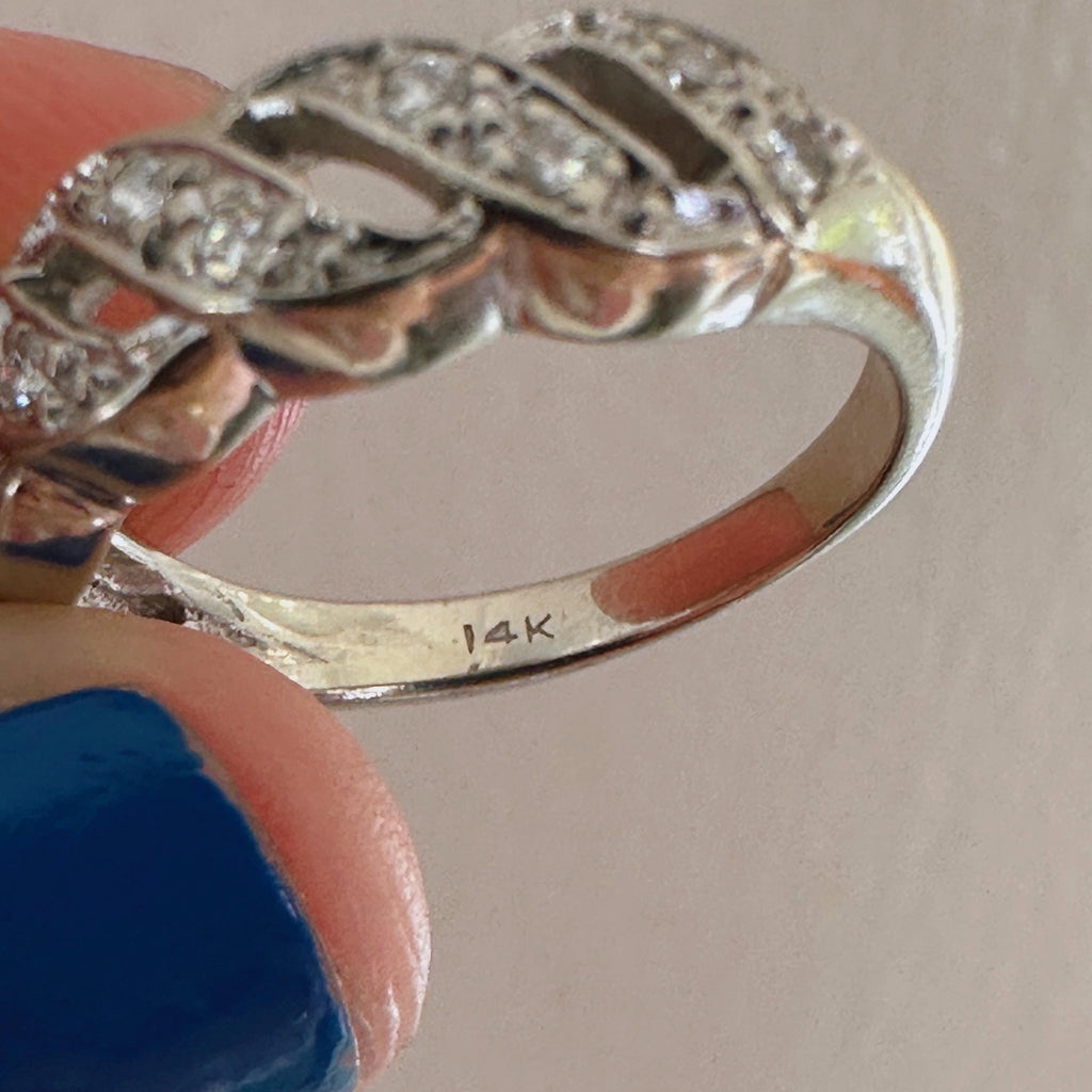 Mid - Century 14k White Gold and Diamond Band Ring - Clover Collective Antiques