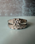 Mid-Century 14k White Gold and Diamond Illusion Wedding Ring Set - Clover Collective Antiques