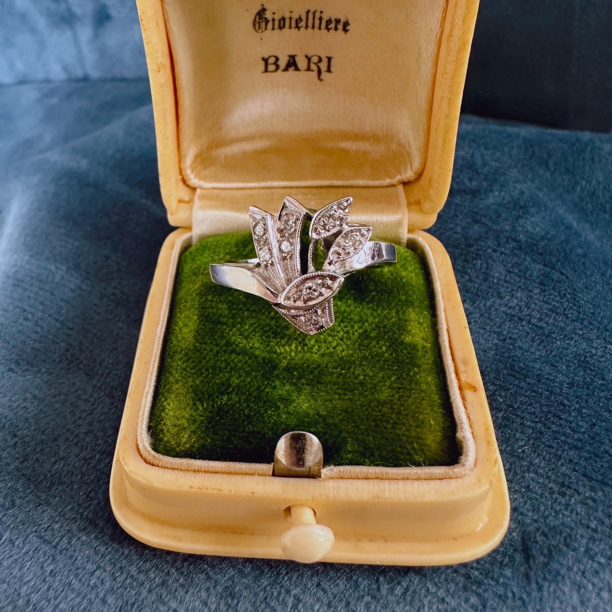 Mid - Century 14k White Gold and Diamond Ring - Clover Collective Antiques