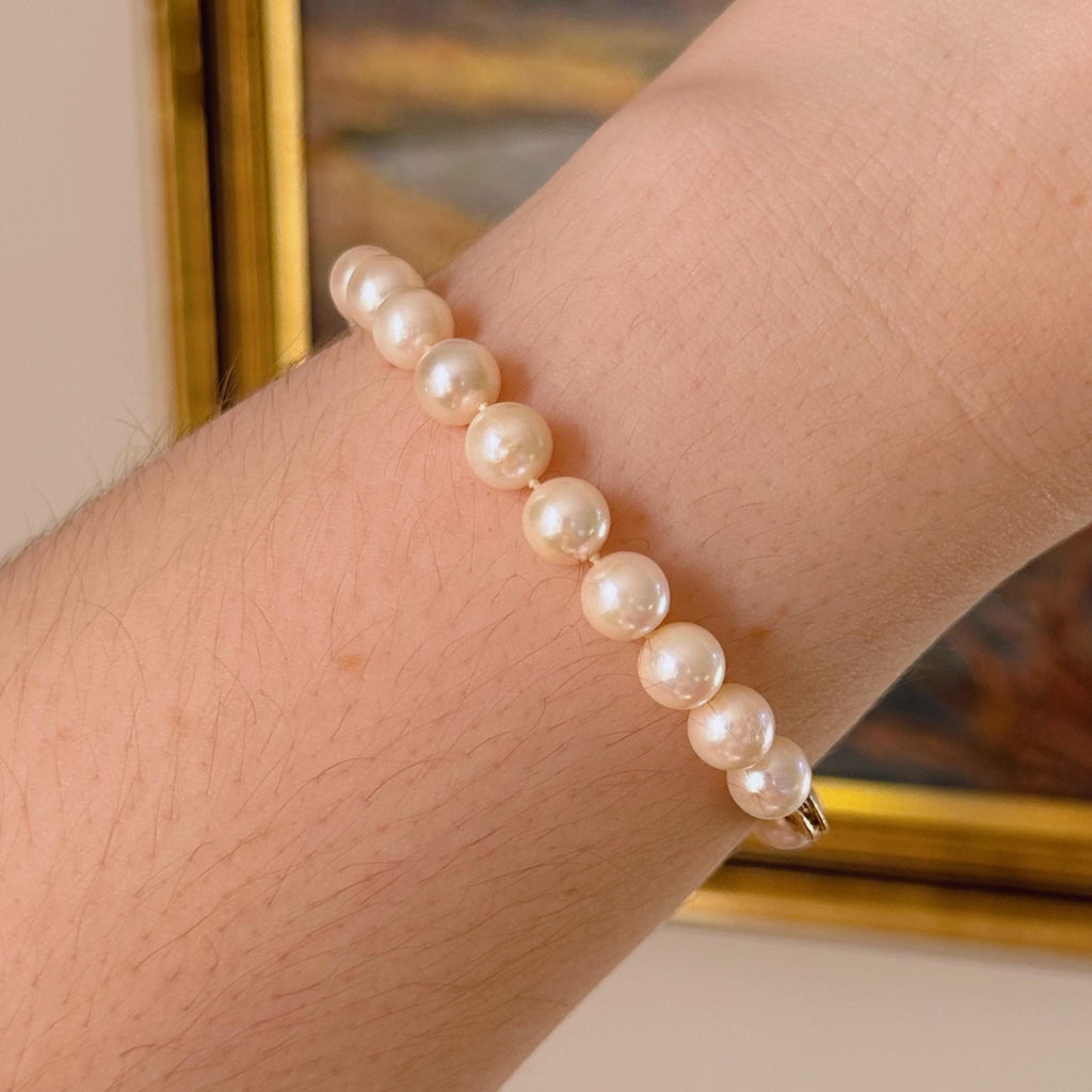 Mid - Century 14k Yellow Gold and Cultured Pearl Strand Bracelet - Clover Collective Antiques