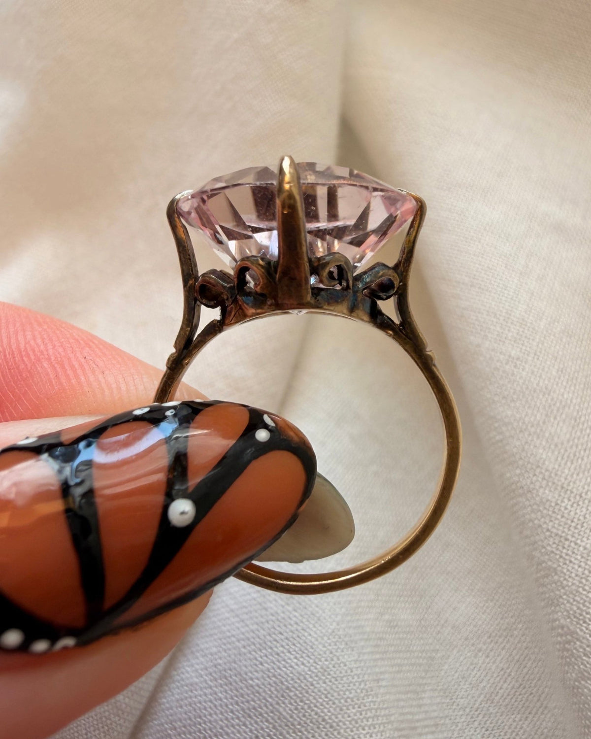Mid-Century 14k Yellow Gold and Rock Crystal Cocktail Ring - Clover Collective Antiques