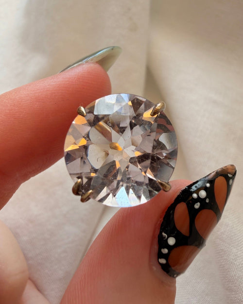 Mid-Century 14k Yellow Gold and Rock Crystal Cocktail Ring - Clover Collective Antiques