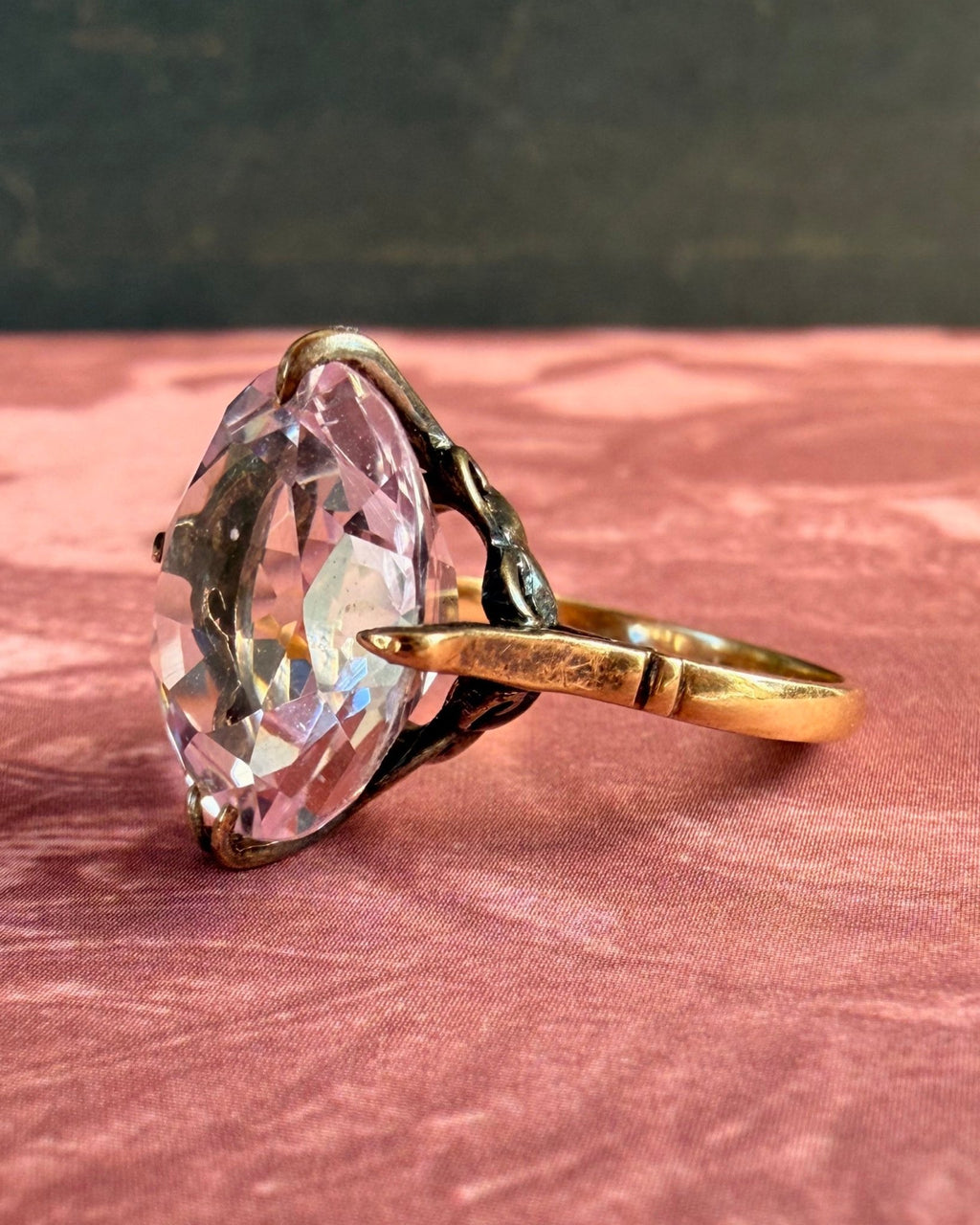 Mid-Century 14k Yellow Gold and Rock Crystal Cocktail Ring - Clover Collective Antiques