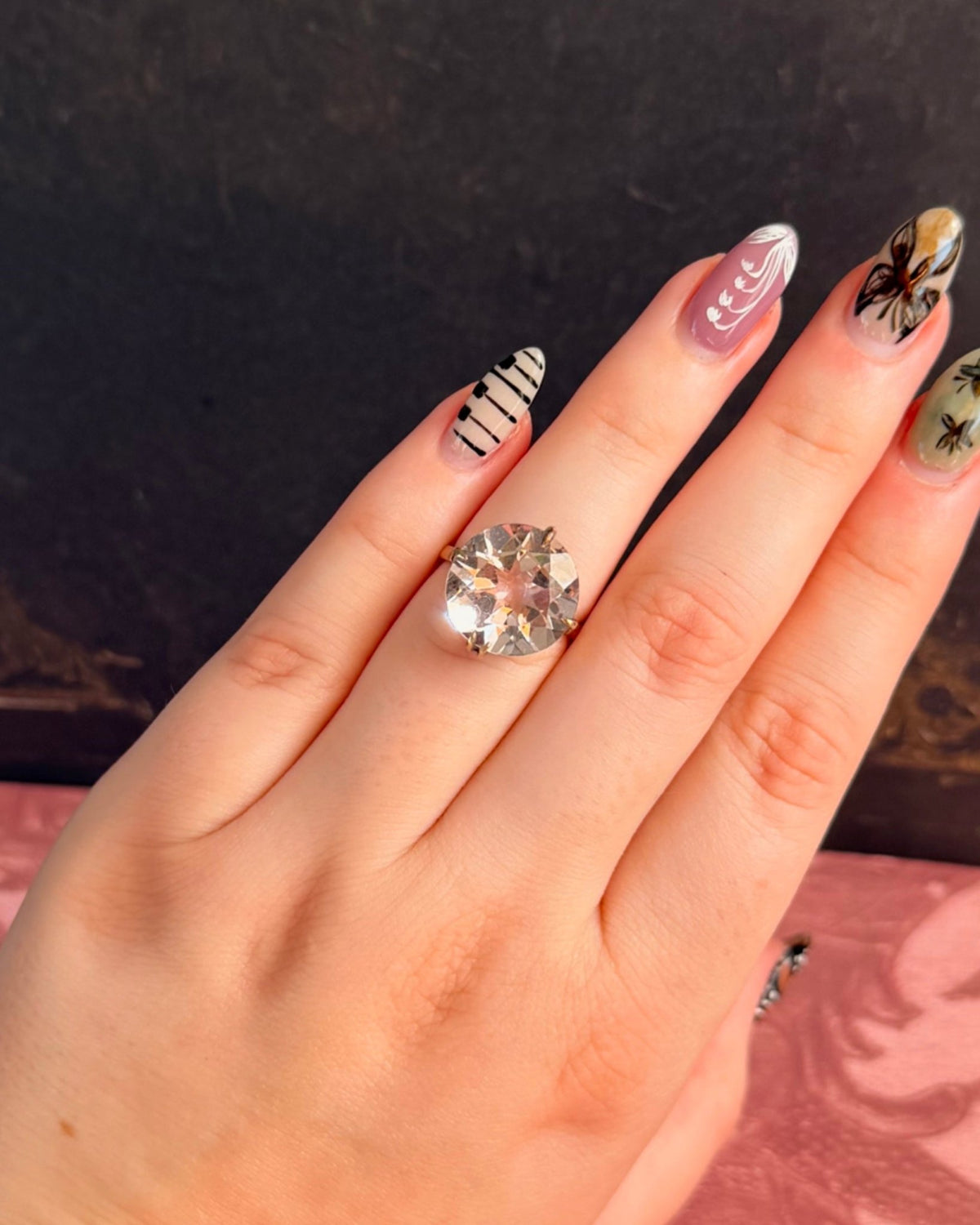 Mid-Century 14k Yellow Gold and Rock Crystal Cocktail Ring - Clover Collective Antiques