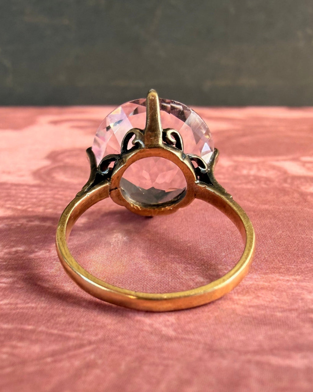 Mid-Century 14k Yellow Gold and Rock Crystal Cocktail Ring - Clover Collective Antiques