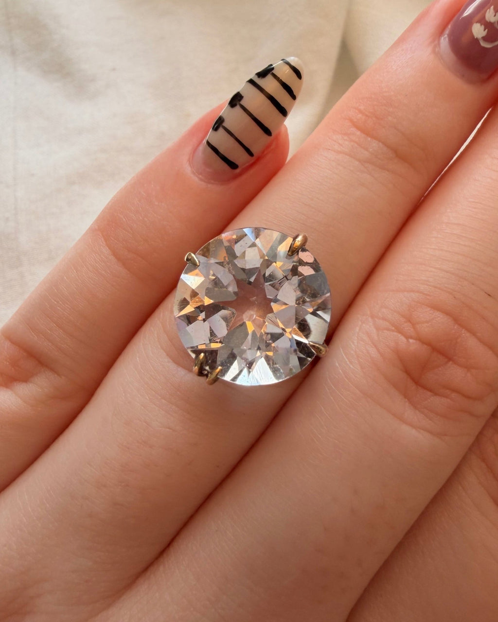 Mid-Century 14k Yellow Gold and Rock Crystal Cocktail Ring - Clover Collective Antiques