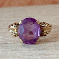 Mid - Century 14k Yellow Gold and Synthetic Purple Sapphire Ring - Clover Collective Antiques