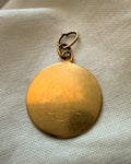 Mid-Century 14k Yellow Gold Circle Medallion Engraved Charm - Clover Collective Antiques