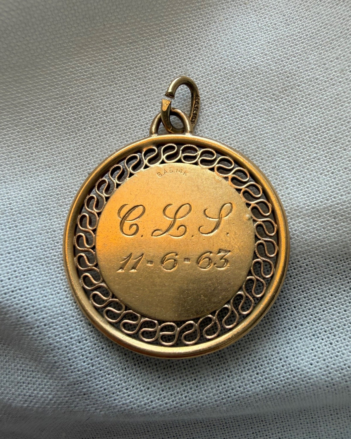 Mid-Century A. Ballou Company 14k Yellow Gold and Citrine Circle Medallion Charm - Clover Collective Antiques
