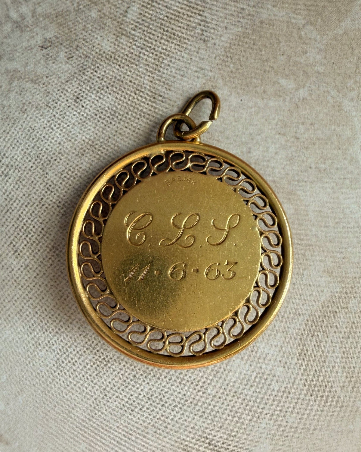 Mid-Century A. Ballou Company 14k Yellow Gold and Citrine Circle Medallion Charm - Clover Collective Antiques