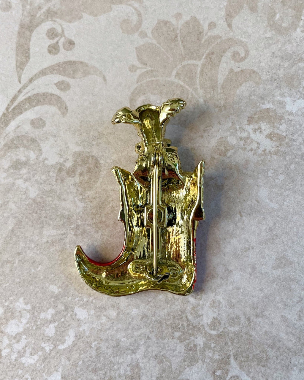 Mid - Century Gerry’s Gold Tone Puppy Dog Christmas Stocking Holiday Pin Brooch - Clover Collective Antiques