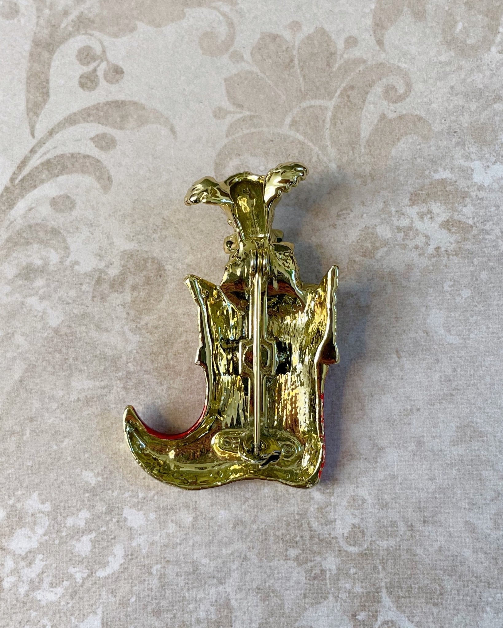 Mid - Century Gerry’s Gold Tone Puppy Dog Christmas Stocking Holiday Pin Brooch - Clover Collective Antiques