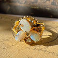 Mid - Century Goldtone, Opal, and Crystal Ring - Clover Collective Antiques