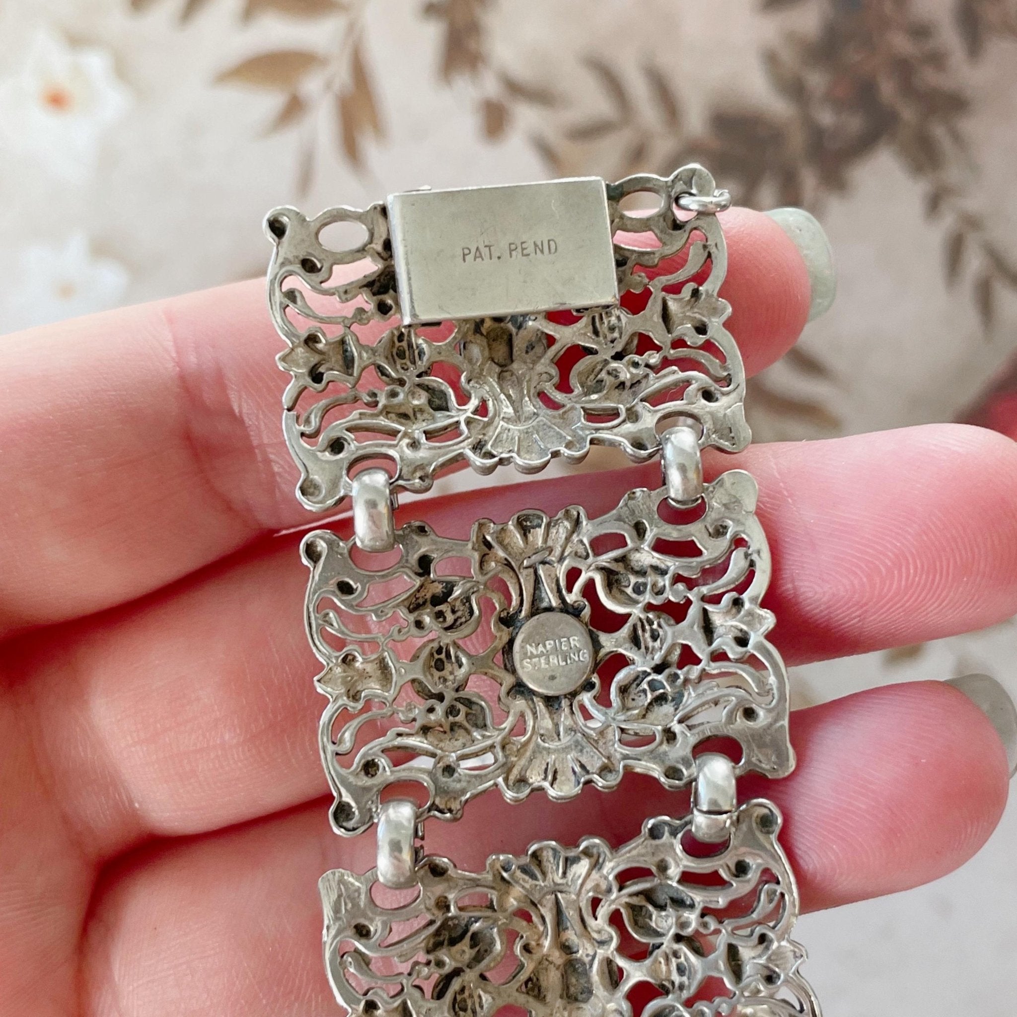 Mid - Century Napier Sterling Silver Repousse Link Bracelet - Clover Collective Antiques