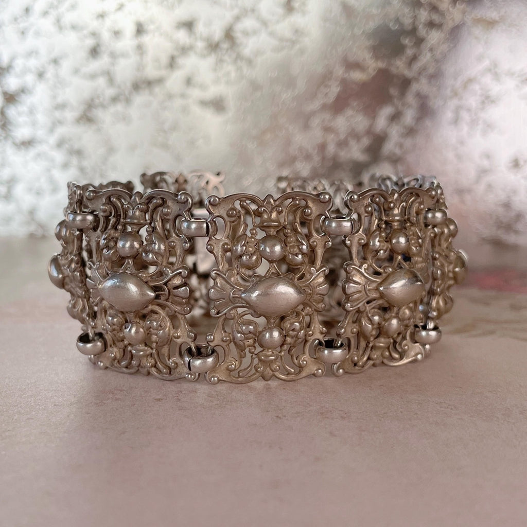 Mid - Century Napier Sterling Silver Repousse Link Bracelet - Clover Collective Antiques