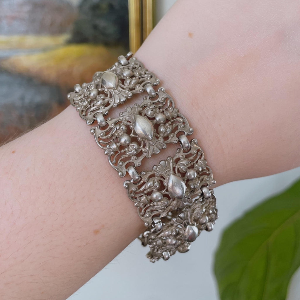 Mid - Century Napier Sterling Silver Repousse Link Bracelet - Clover Collective Antiques