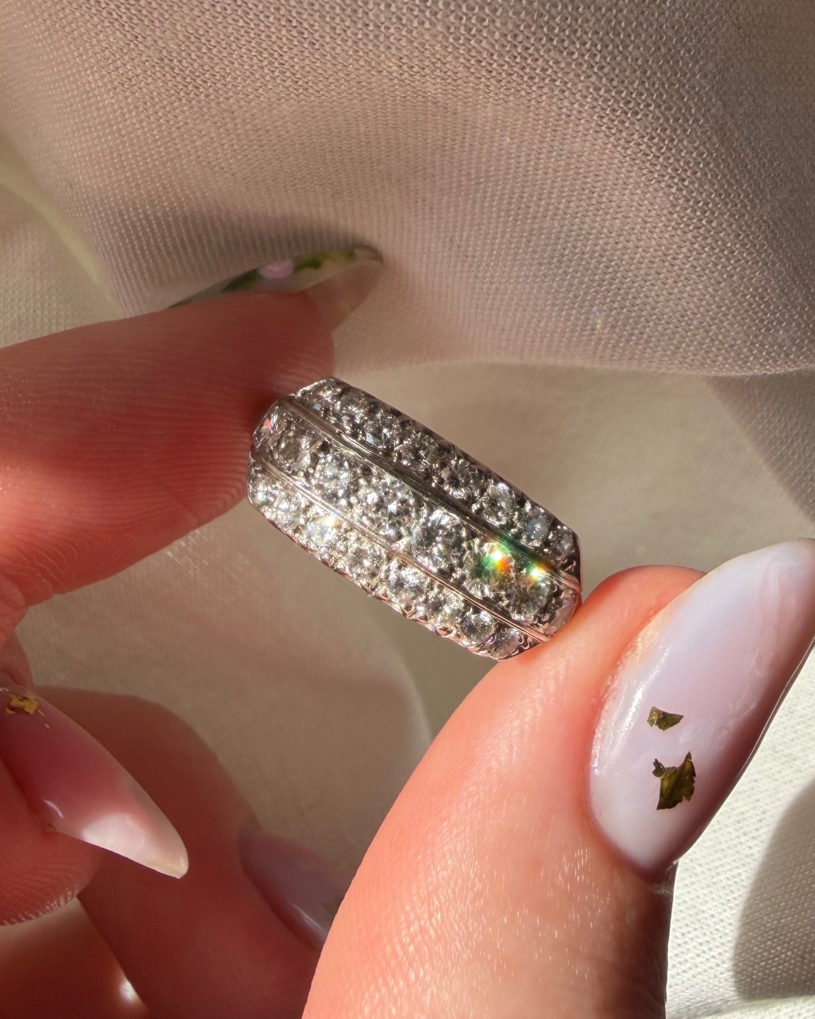 Mid - Century Platinum and Diamond Wide Band - Clover Collective Antiques