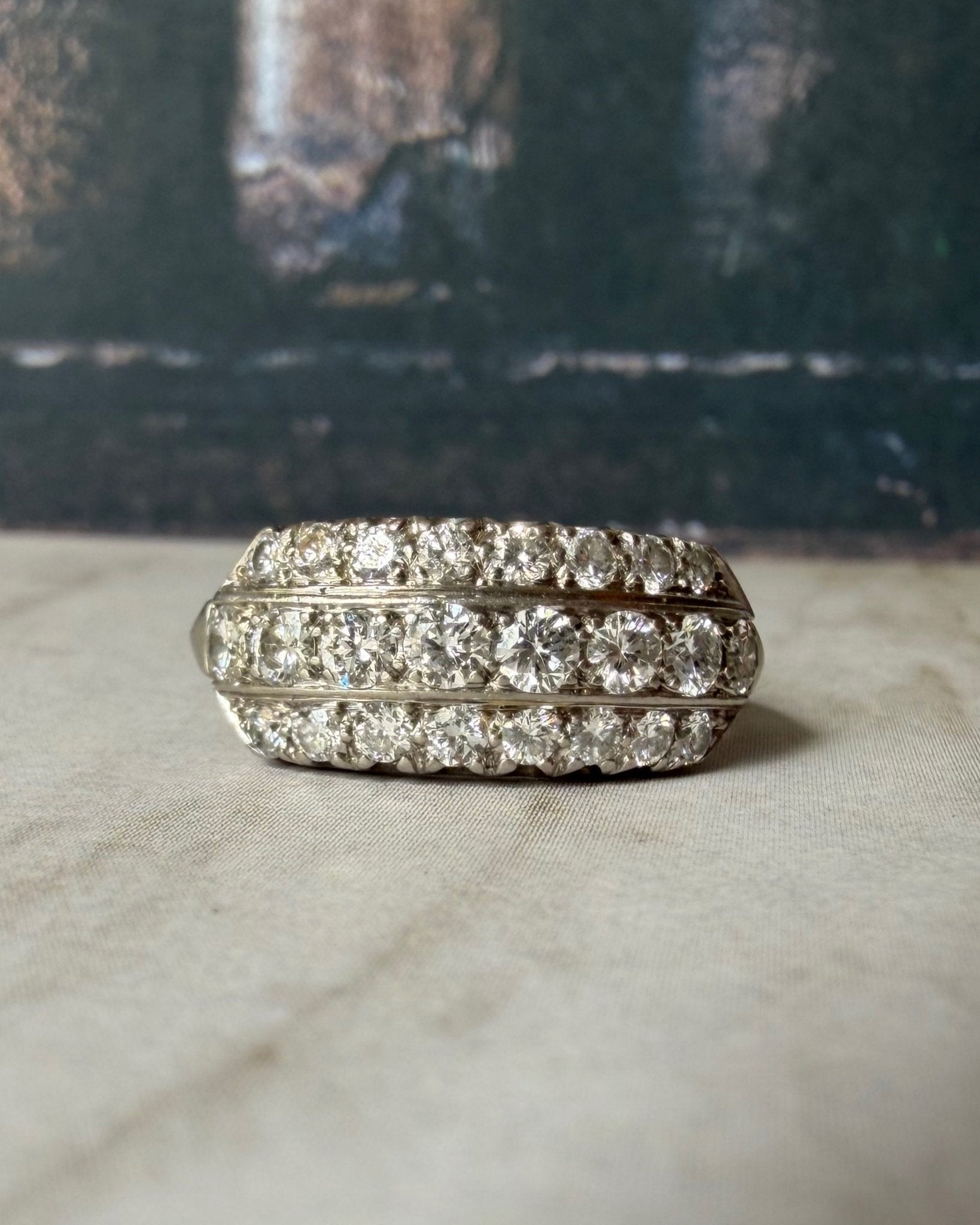 Mid - Century Platinum and Diamond Wide Band - Clover Collective Antiques
