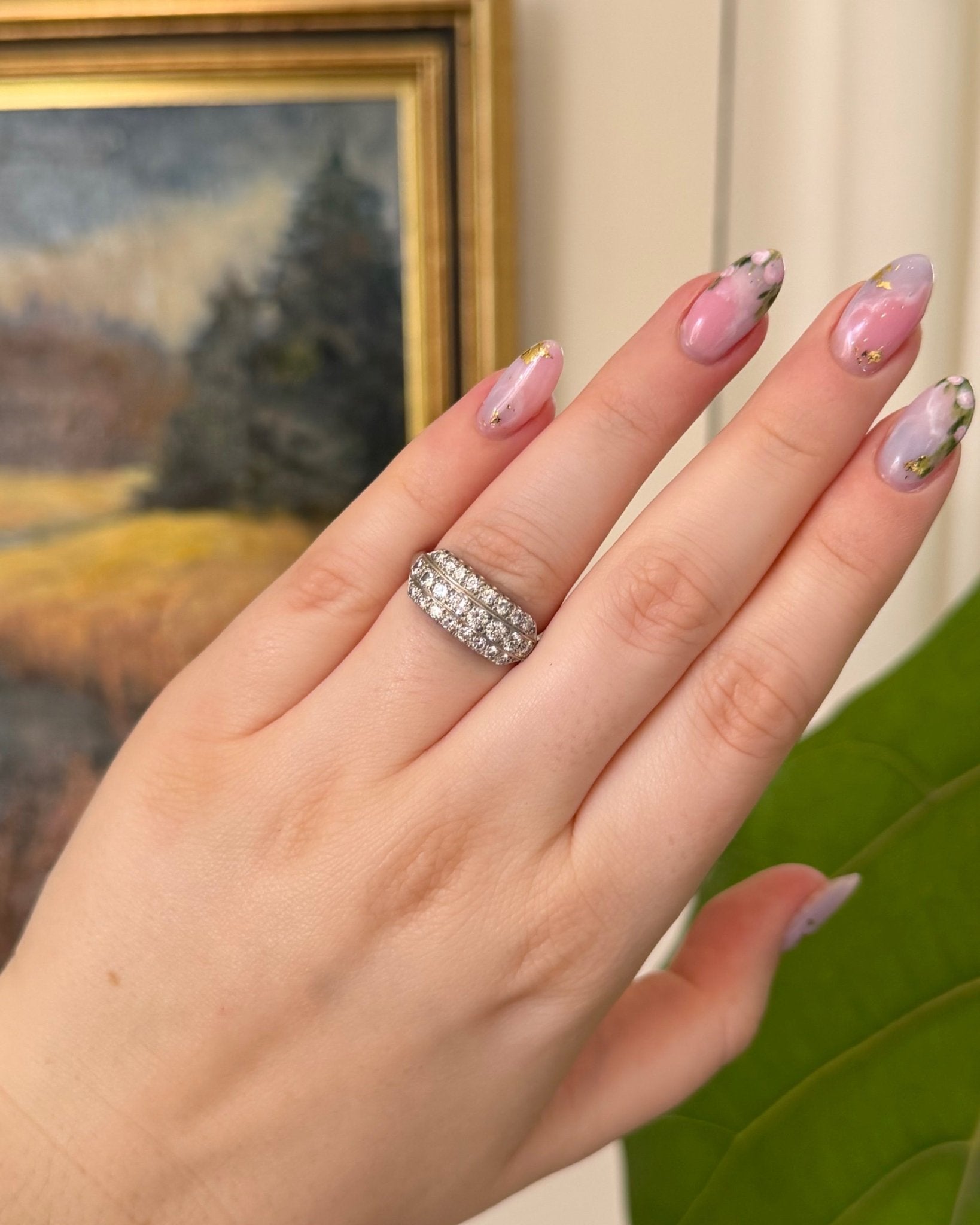 Mid - Century Platinum and Diamond Wide Band - Clover Collective Antiques