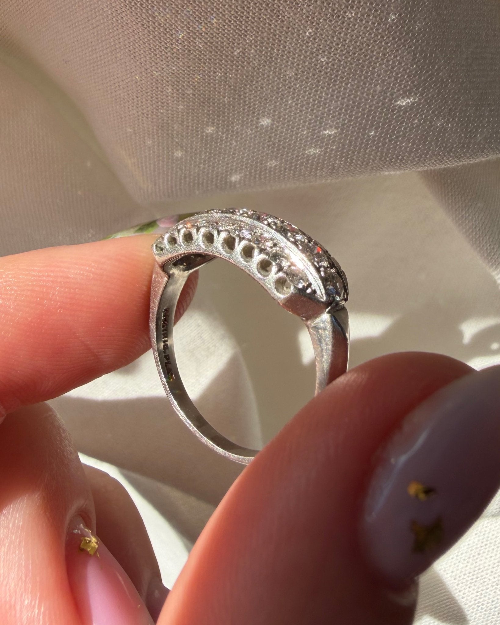 Mid - Century Platinum and Diamond Wide Band - Clover Collective Antiques