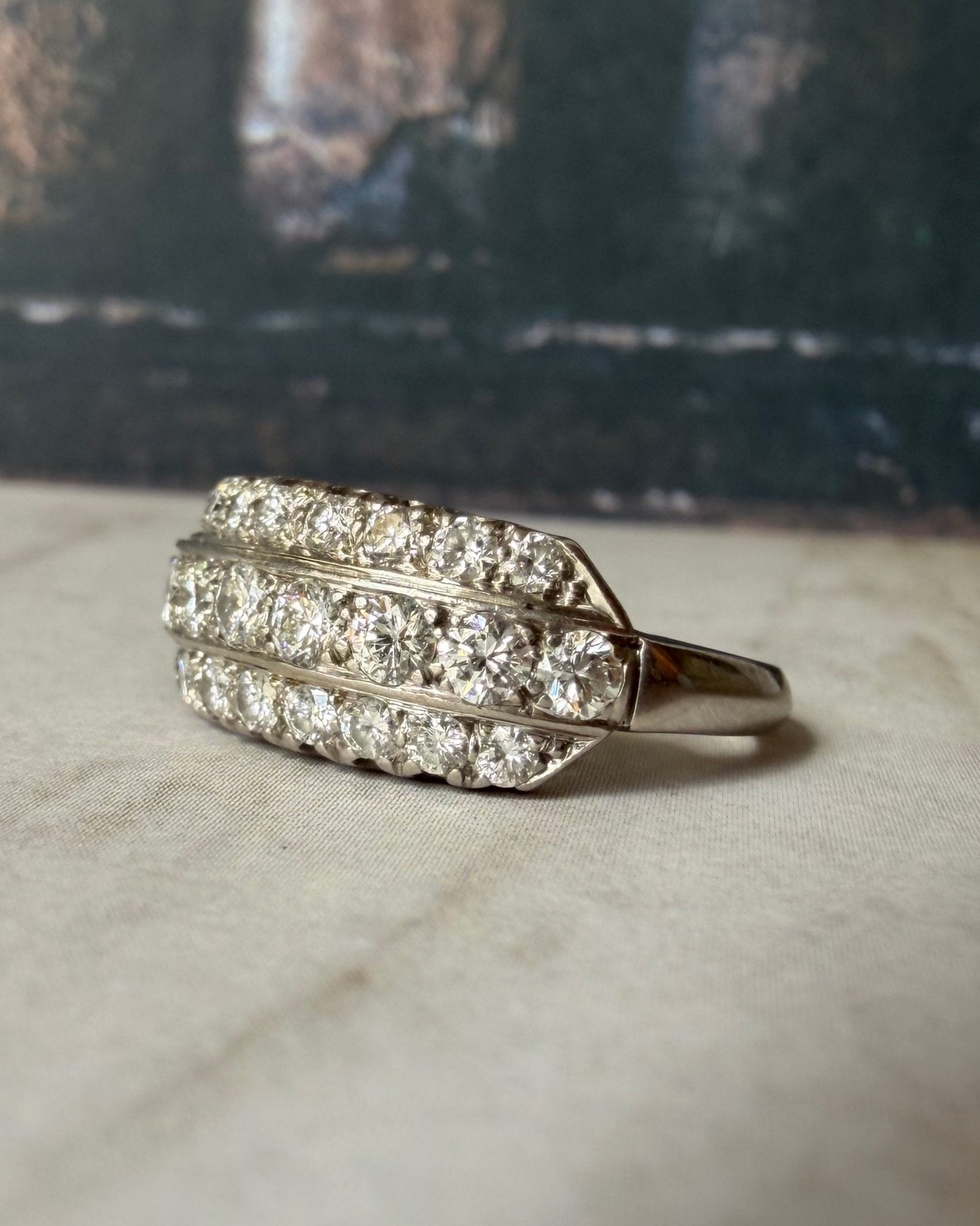Mid - Century Platinum and Diamond Wide Band - Clover Collective Antiques