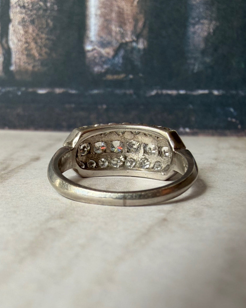Mid - Century Platinum and Diamond Wide Band - Clover Collective Antiques