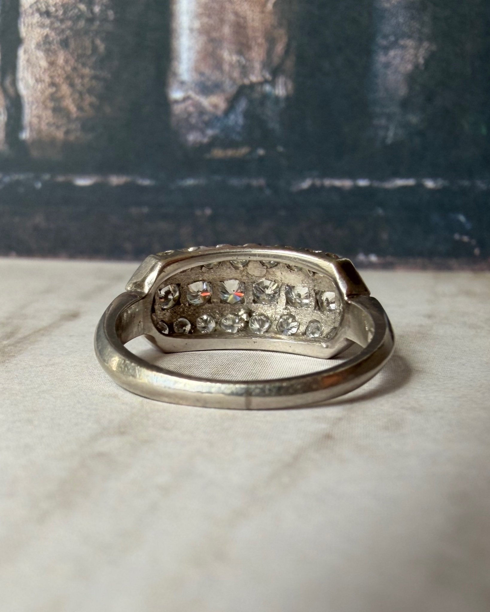 Mid - Century Platinum and Diamond Wide Band - Clover Collective Antiques