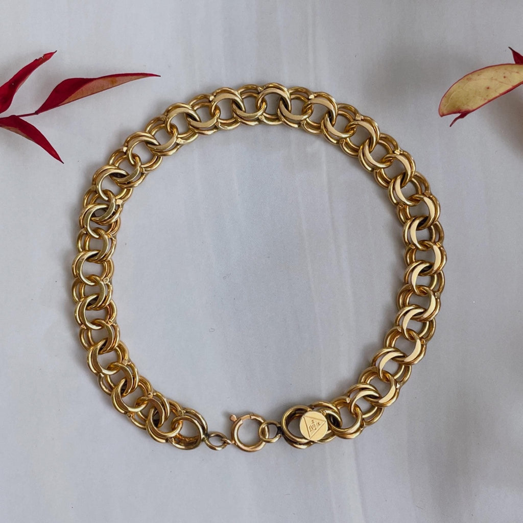 Mid - Century POM Reuben Pomerantz Jewelry Co. Inc. 14k Gold Double - Link Bracelet - Clover Collective Antiques