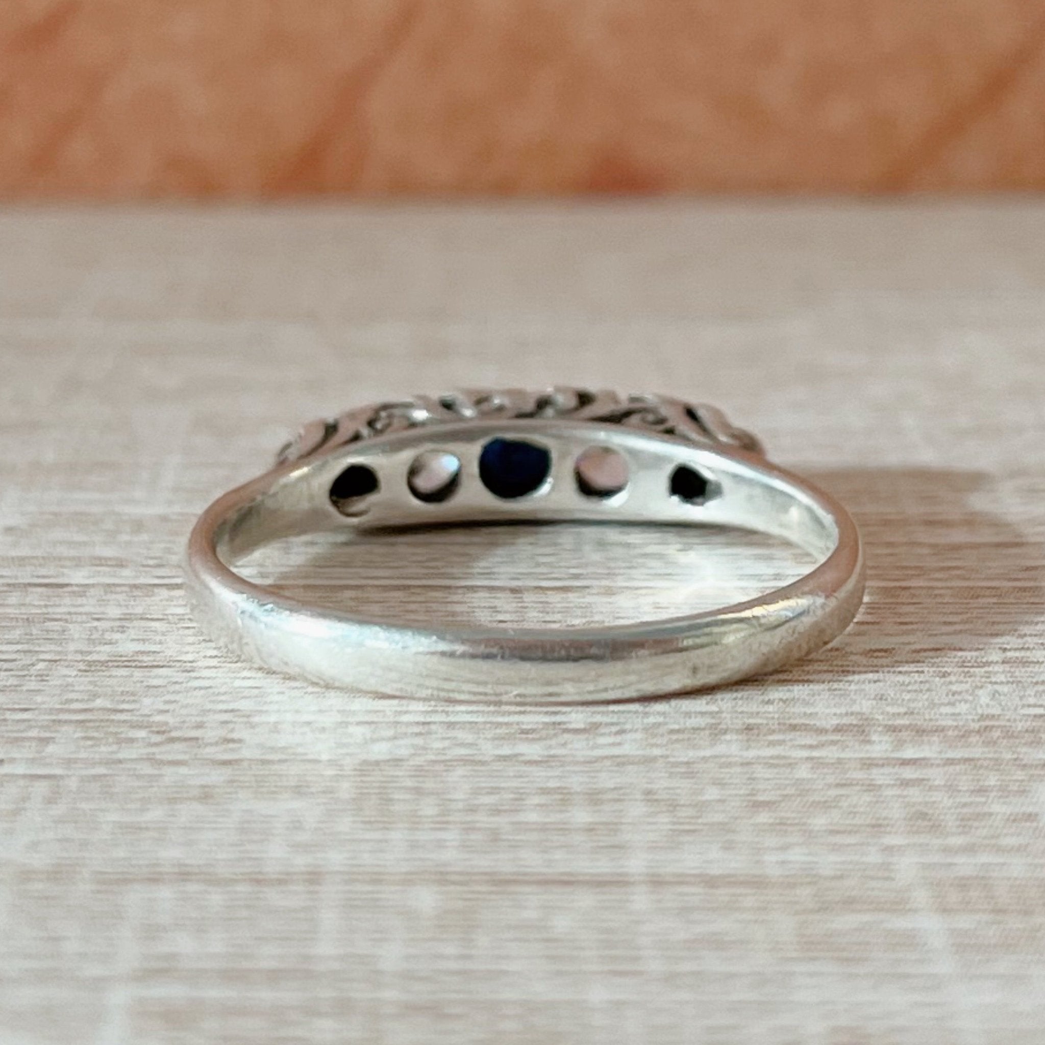 Mid - Century Sapphire, Paste, and Sterling Silver Ring - Clover Collective Antiques