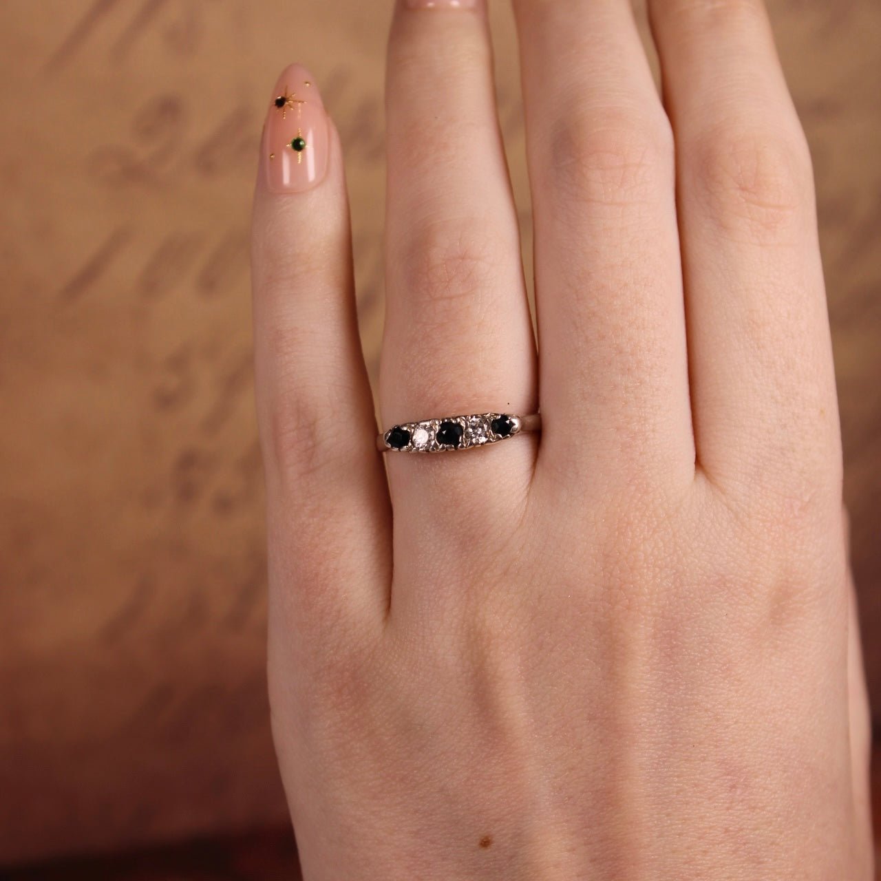 Mid - Century Sapphire, Paste, and Sterling Silver Ring - Clover Collective Antiques